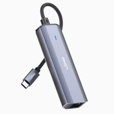 Buy the LDNIO DS-124C 4-in-1 USB-C Hub in Bangladesh from Digital Flagship Store Tekli – RJ45 Ethernet, 3x USB 3.0 ports, and an aluminum alloy build.
