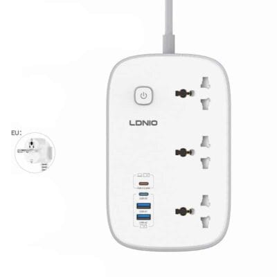 Power up all your essential devices safely with the highly innovative LDNIO SC6 45W USB-C Power Strip. Specifically designed for modern homes and offices, this versatile power hub seamlessly combines three universal AC sockets with high-speed USB ports. Therefore, it is perfectly ideal for tech users in Bangladesh who actively need reliable, fast charging for laptops, smartphones, and household appliances. Key Features 3 Universal AC Outlets: Seamlessly power up desktop computers, monitors, and heavy-duty appliances securely up to 3250W. 45W USB-C PD Port: Explicitly delivers ultra-fast charging for compatible laptops, tablets, and modern smartphones. Multiple High-Speed Ports: Furthermore, it is equipped with two USB-C PD ports and two USB-A Quick Charge 3.0 ports for maximum versatility. Smart IC Technology: Intelligently detects connected devices to actively provide optimal current and prevent overheating. Comprehensive Safety Protection: Additionally, it features robust safeguards against overcurrent, overvoltage, short circuits, and power surges. Fire-Retardant Material: Moreover, it is constructed with premium, heat-resistant ABS housing for long-lasting durability and absolute peace of mind. IP67 Dust & Splash Resistance: Consequently, it is specially rated to withstand slightly humid environments like kitchens or workshops. Universal Compatibility: Ultimately, it effortlessly supports UK, EU, and US plug types, making it highly convenient for international use. Extended Content Section Consequently, the LDNIO SC6 45W USB-C Power Strip is an absolutely essential accessory for anyone who wants to organize their workspace and charge multiple devices simultaneously. With its robust 3250W capacity, you can safely run desktop computers, printers, or household electronics without any issues. Furthermore, because it features an advanced 45W USB-C Power Delivery port alongside multiple Quick Charge 3.0 USB-A ports, you no longer need bulky wall adapters to fast-charge your MacBook or smartphone. Indeed, it efficiently delivers the exact power your devices need in a fraction of the time. Therefore, your daily work routine remains incredibly productive and completely uninterrupted. Moreover, built with absolute safety in mind, this premium power strip incorporates an intelligent Smart IC chip that automatically regulates current to completely prevent overvoltage and overheating. Additionally, the heavy-duty fire-retardant ABS construction securely protects your valuable electronics from unexpected surges. Furthermore, the IP67 splash resistance explicitly ensures the power strip survives accidental spills or dusty environments without breaking down. Its compact layout keeps messy cords completely organized, perfectly making your desktop look professional and clean. Ultimately, the LDNIO SC6 Power Strip from Digital Flagship Store Tekli provides incredibly reliable and efficient power management for busy users all across Bangladesh. Why Choose Digital Flagship Store Tekli? At Digital Flagship Store Tekli, Dhaka, Bangladesh, we explicitly provide genuine, high-quality tech products like the LDNIO SC6 45W USB-C Power Strip. Shop confidently with fast delivery, authentic products, and excellent customer support across Bangladesh.