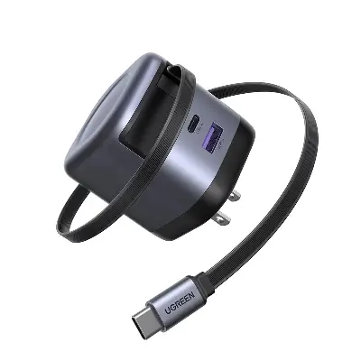 UGREEN 65821 45W GaN Fast Charger with Retractable Cable (Space Gray)