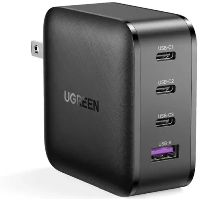 Buy the UGREEN 65W 3C1A GaN Fast Charger in Bangladesh. Enjoy massive 65W PD charging, 4-port multi-device support (3 USB-C, 1 USB-A), and GaN tech!